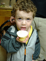 Megan's son, Peyton with a cupcake