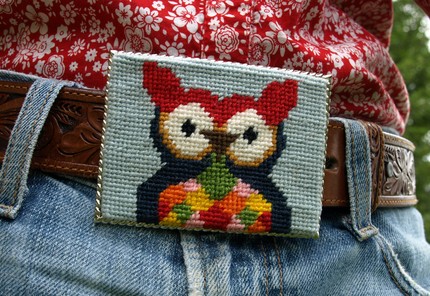 Kitsch Owl Needlepoint Belt Buckle