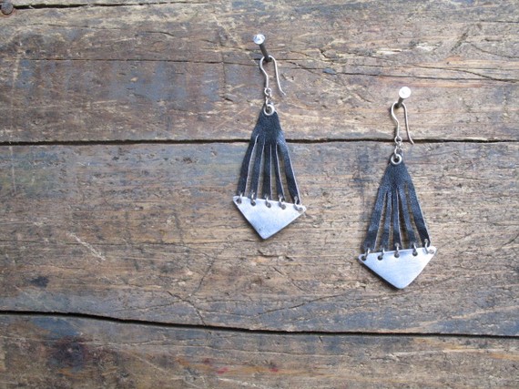 Salvaged Metal and Leather Earrings