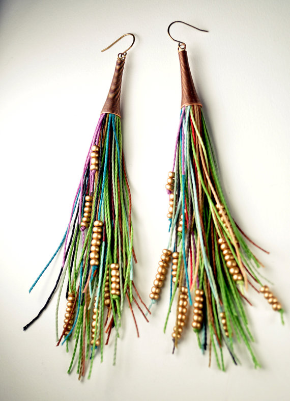 Thread Feather Fringe Earrings