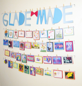 My wall of card designs.
