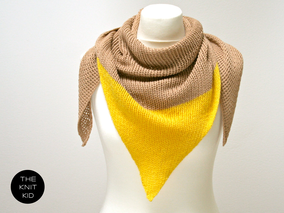 yellow and tan triangle knit scarf 