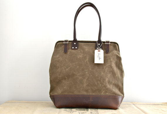 Olive and Brown Leather Tote